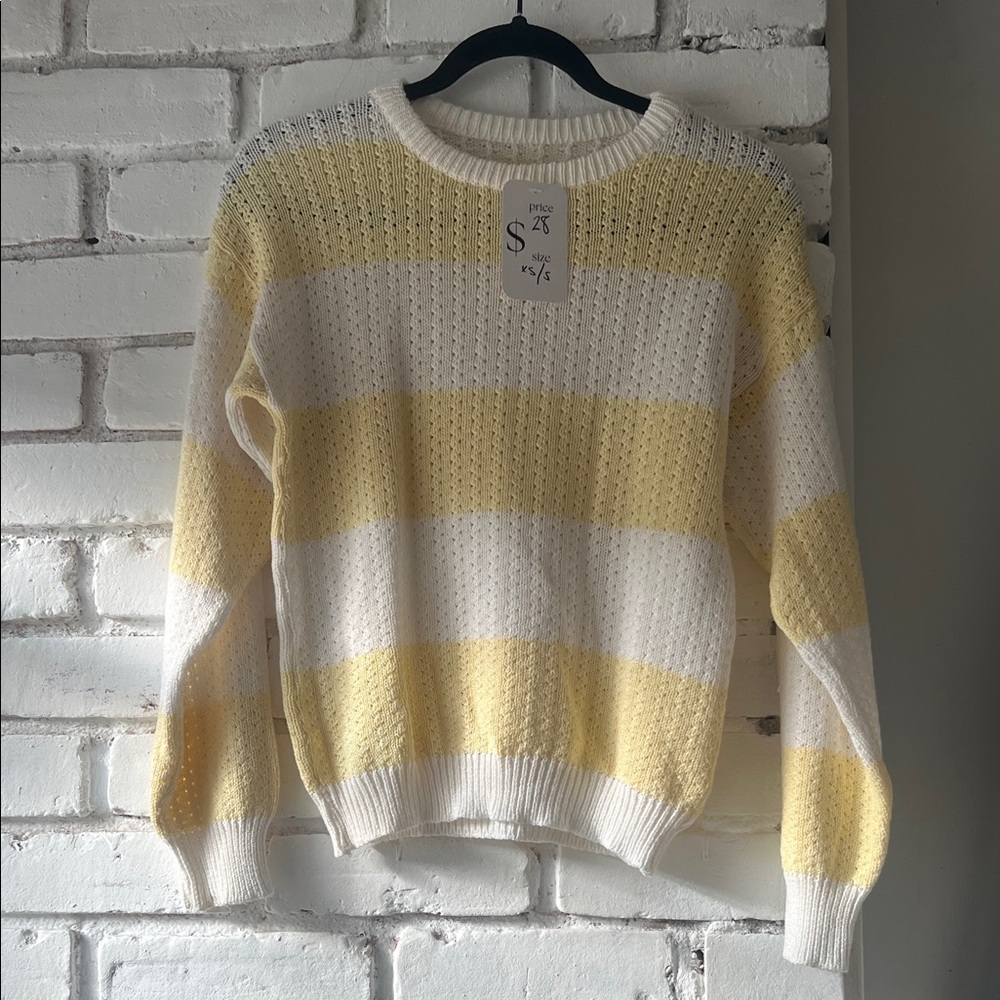 Vintage 90s Striped Yellow & White Crewneck Sweater - Unbranded